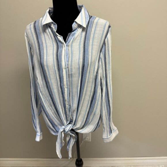 Blue Grey and Cream Blousology Cotton Blouse - Picture 1 of 3
